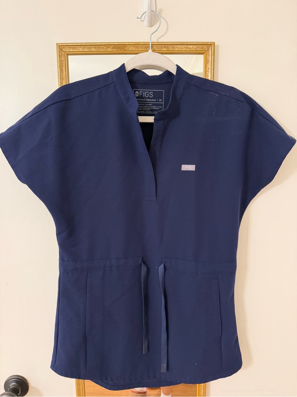 FIGS Navy Blue Women's Tunic Scrub Top with Drawstring